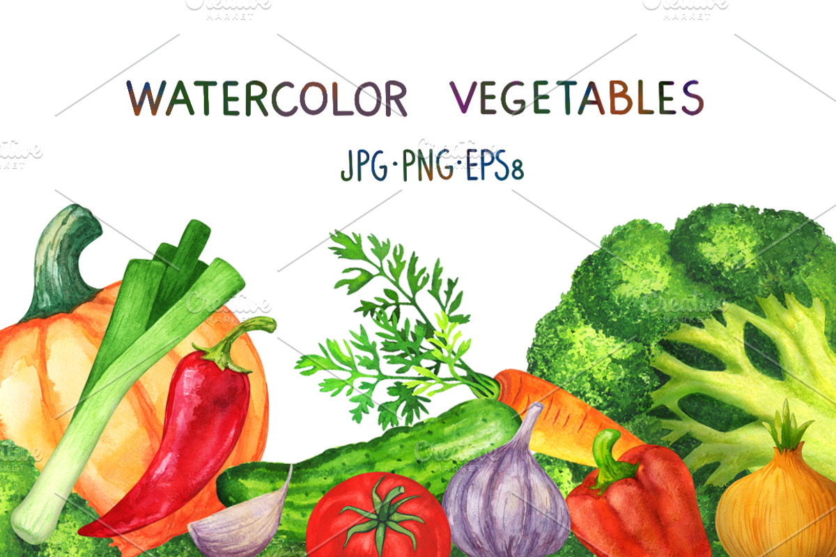Watercolor set of vegetables, a Food Illustration by Color_Brush (Photo 1 of 7)