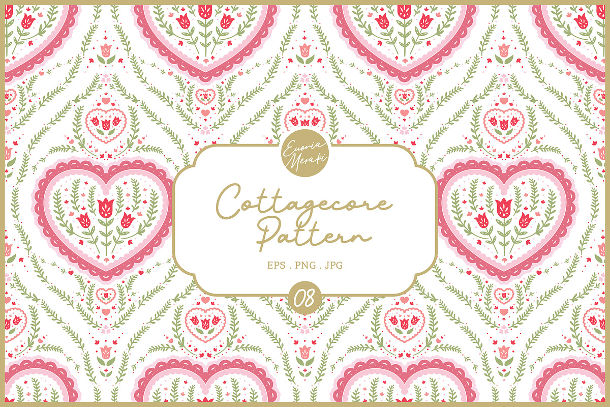 Cottagecore Pattern 8 Romantic Heart, a Pattern Graphic by Euonia Meraki (Photo 1 of 13)