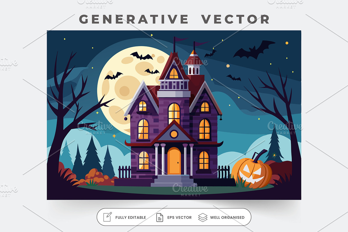 A whimsical haunted house with bats, a Graphic by Iftikhar Alam