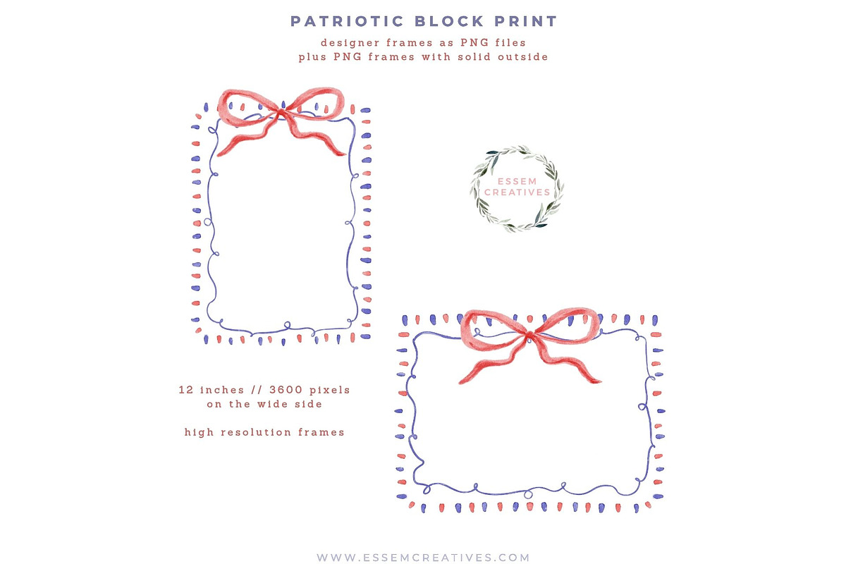Patriotic Block Print Frames & PNG, a Seasonal Illustration by Essem Creatives (Photo 2 of 6)