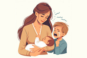 Mother With Crying Childrens