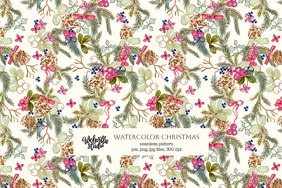 Watercolor Christmas Pattern, a Pattern Graphic by Webvilla Studio (Photo 1 of 4)