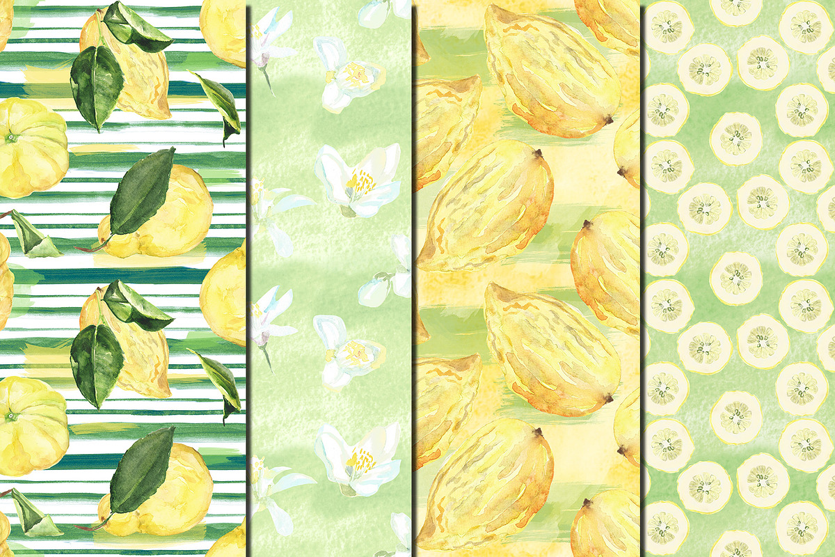 Watercolor Citron seamless patterns, a Pattern Graphic by DollyPotterson