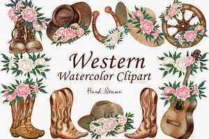 Western Cowboy Boots Watercolour Cli, a Decorative Illustration by BarvArt
