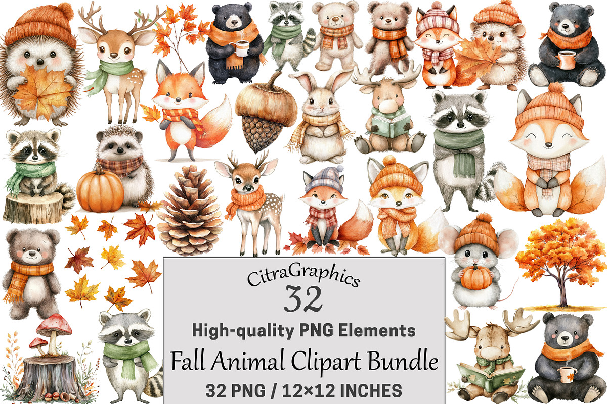 Fall Animal Clipart, a Seasonal Illustration by CitraGraphics (Photo 1 of 4)
