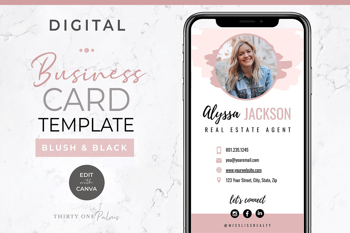 Digital Business Card Template, a Business Card Template by Thirty One Palms Studio (Photo 1 of 5)