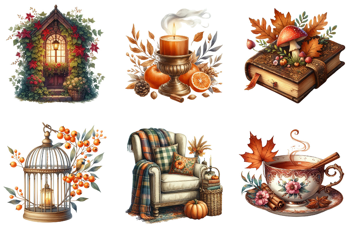 Victorian Cottagecore Fall Clipart, an Illustration by cherrydesign (Photo 2 of 3)
