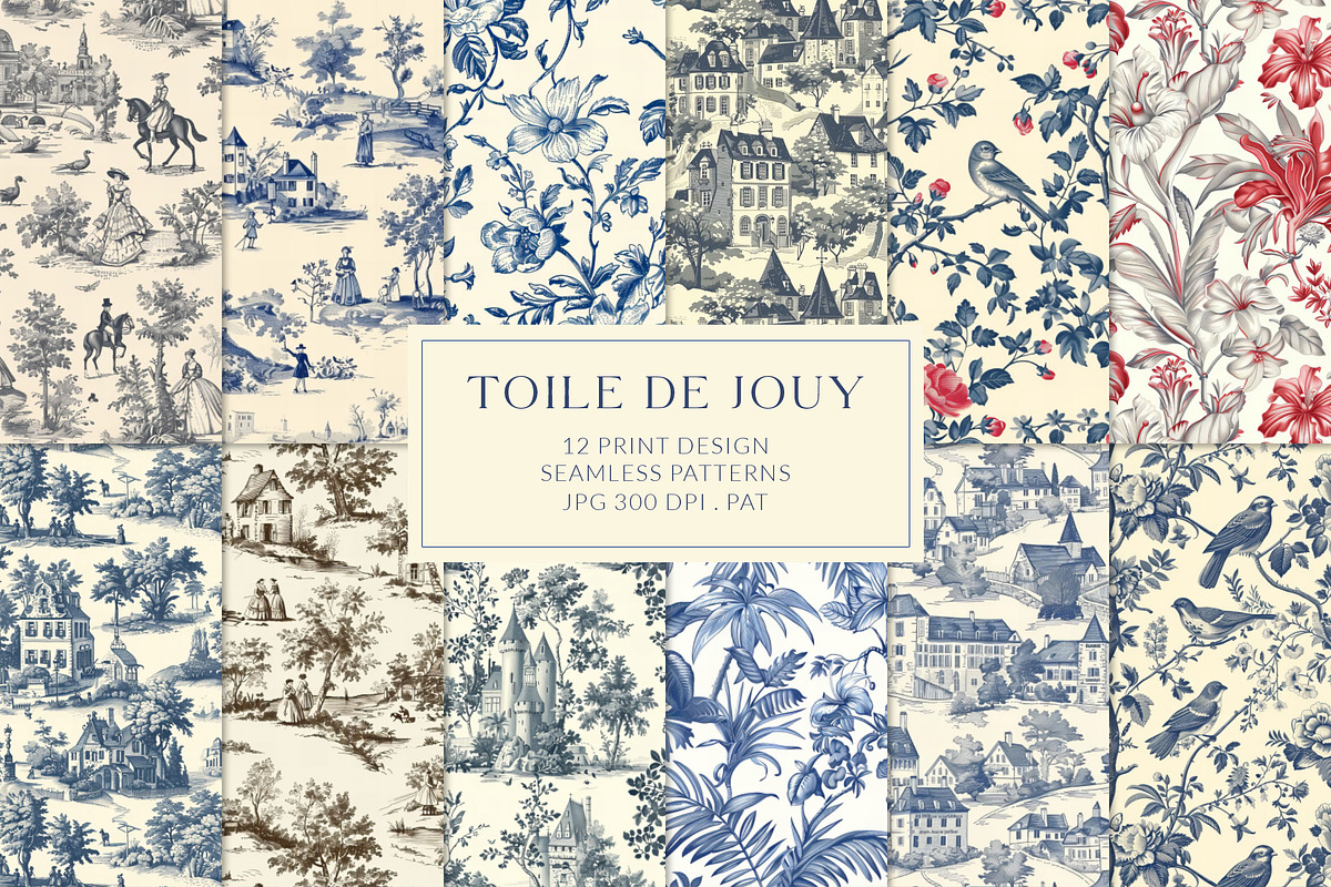 Toile Print Seamless Patterns Bundle