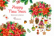 Happy New Year.Watercolor collection, a Decorative Illustration by Ekaterina Mikheeva (Thumbnail 1 of 8)