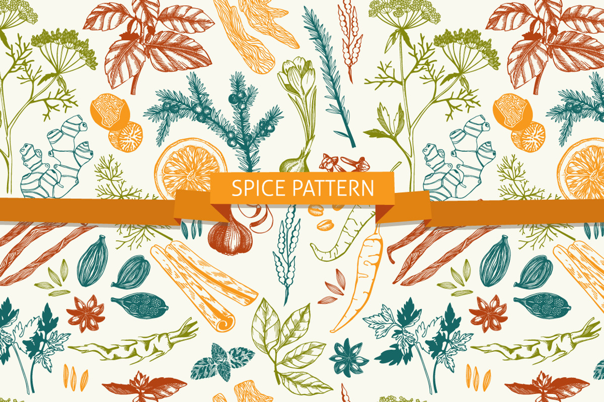 Spices - vector seamless patterns preview 2