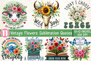 Vintage Flowers Sublimation Quotes, an Illustration by SinaCreation