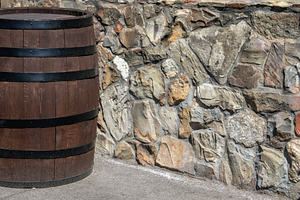 Wine barrel with a black steel hoop., a Food & Drink Photo by Schreibikus