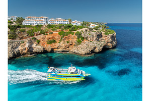 Aerial view of green yacht, sea with, a Nature Photo by den-belitsky