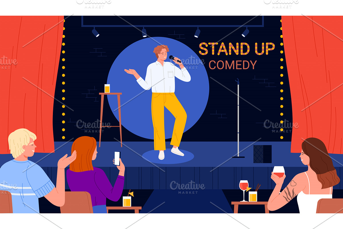 Stand up comedy show, comic with, a Person Illustration by Flashvector