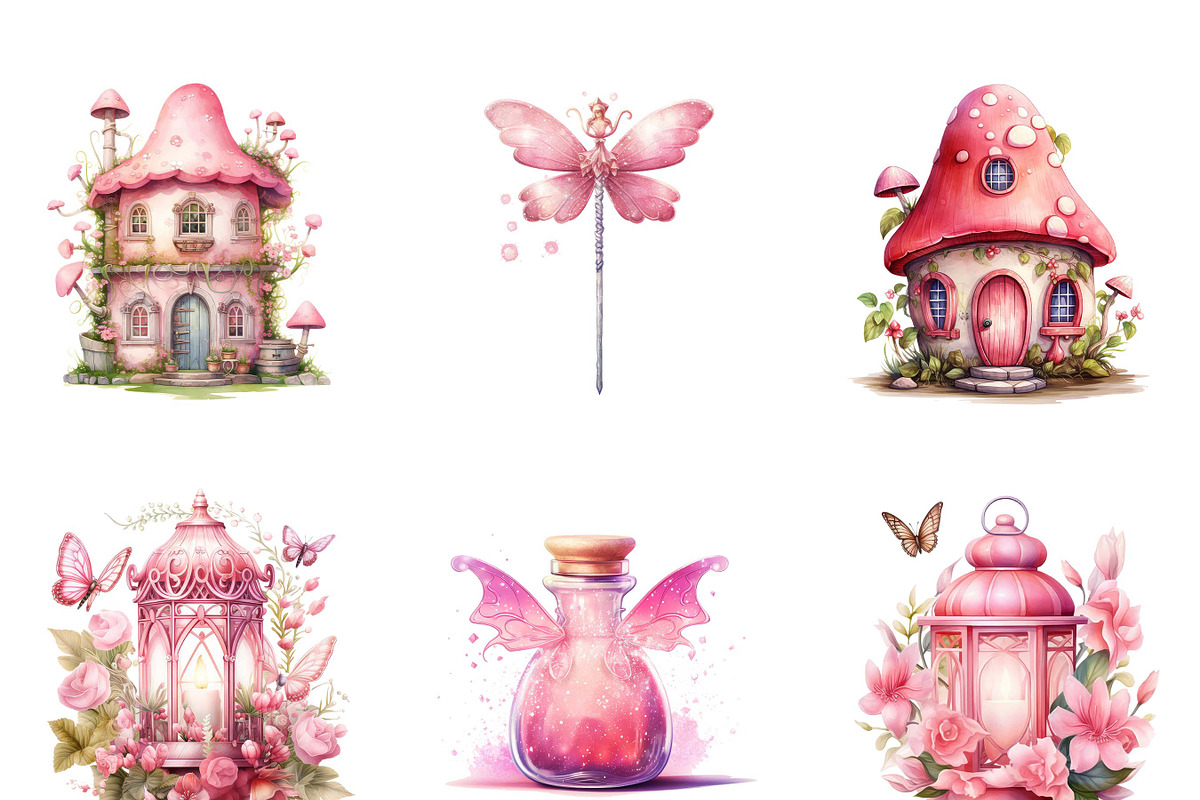 Watercolor Pink Fairy Clipart Bundle, an Object Illustration by ...