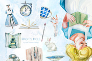Watercolor Rabit's Hole Clipart Set, a Person Illustration by ArtCreationsDesign (Thumbnail 8 of 14)