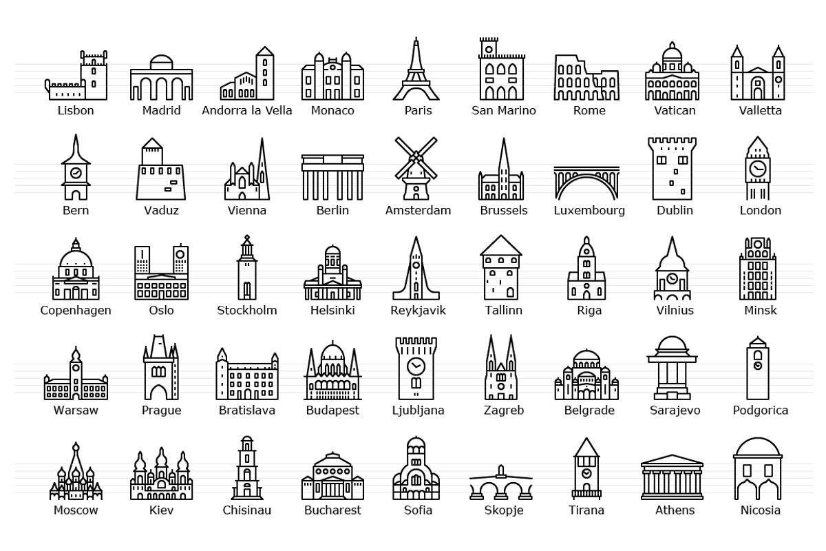 European Capitals – Landmark Icons, an Outline Icon by Jozsef Balazs-Hegedus (Photo 3 of 7)