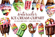 Watercolor Ice Cream Clipart, an Illustration by Libby Wishes (Thumbnail 1 of 7)