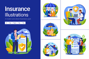Insurance Illustration Art Set, a Healthcare Illustration by Prosymbols