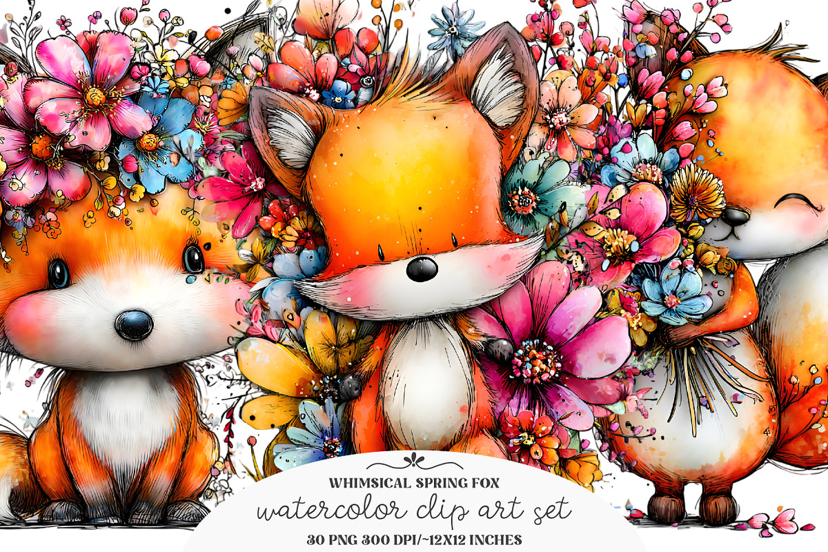 Whimsical Spring Fox Clipart, an Illustration by GatewayDesign (Photo 1 of 6)