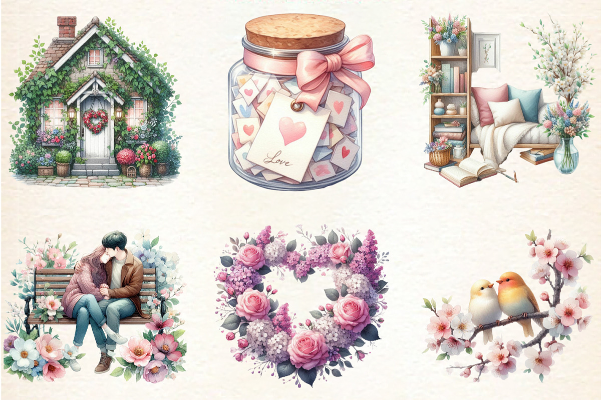 Cozy Romantic Spring Watercolor Clip, an Illustration by DreamArtGraphic (Photo 2 of 4)