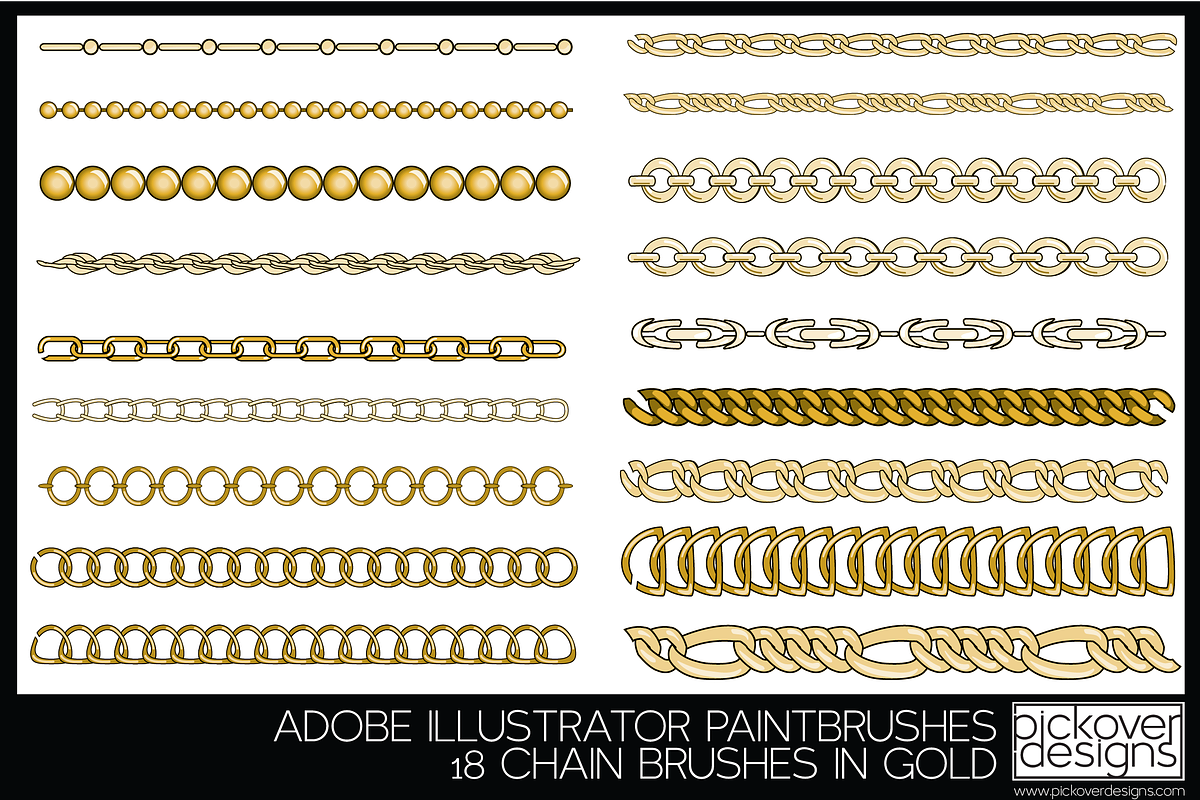 18 Vector Chain Brushes Illustrator, a Brush Add-On by Pickover Designs (Photo 3 of 6)