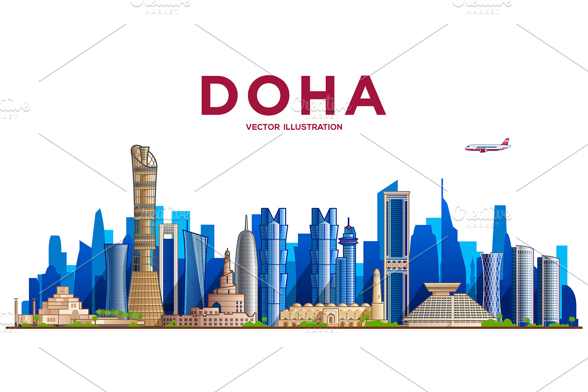 Doha ( QATAR ) skyline. Vector, a Work Illustration by Sky and glass (Photo 2 of 4)