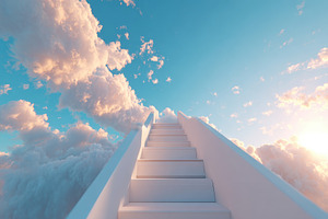 Staircase to the clouds in a bright blue sky, a Background Photo by AlyaAnd