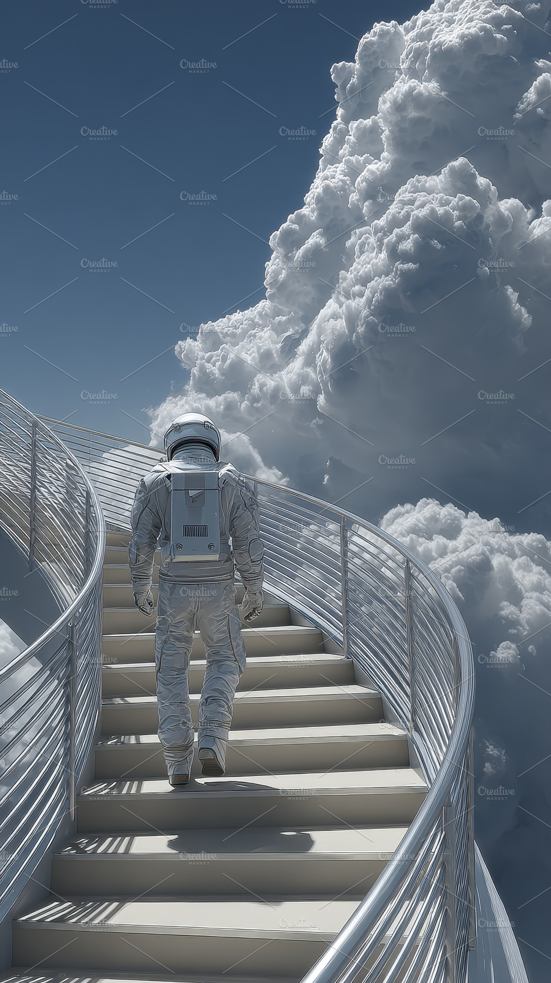 Astronaut Ascending Staircase to Clo, a Photo by Pixeness Studio