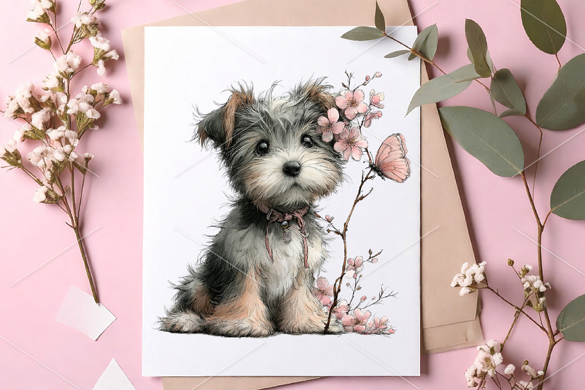 Watercolor Dog And Butterfly Clipart, a Seasonal Illustration by Canvas Craft (Photo 7 of 7)