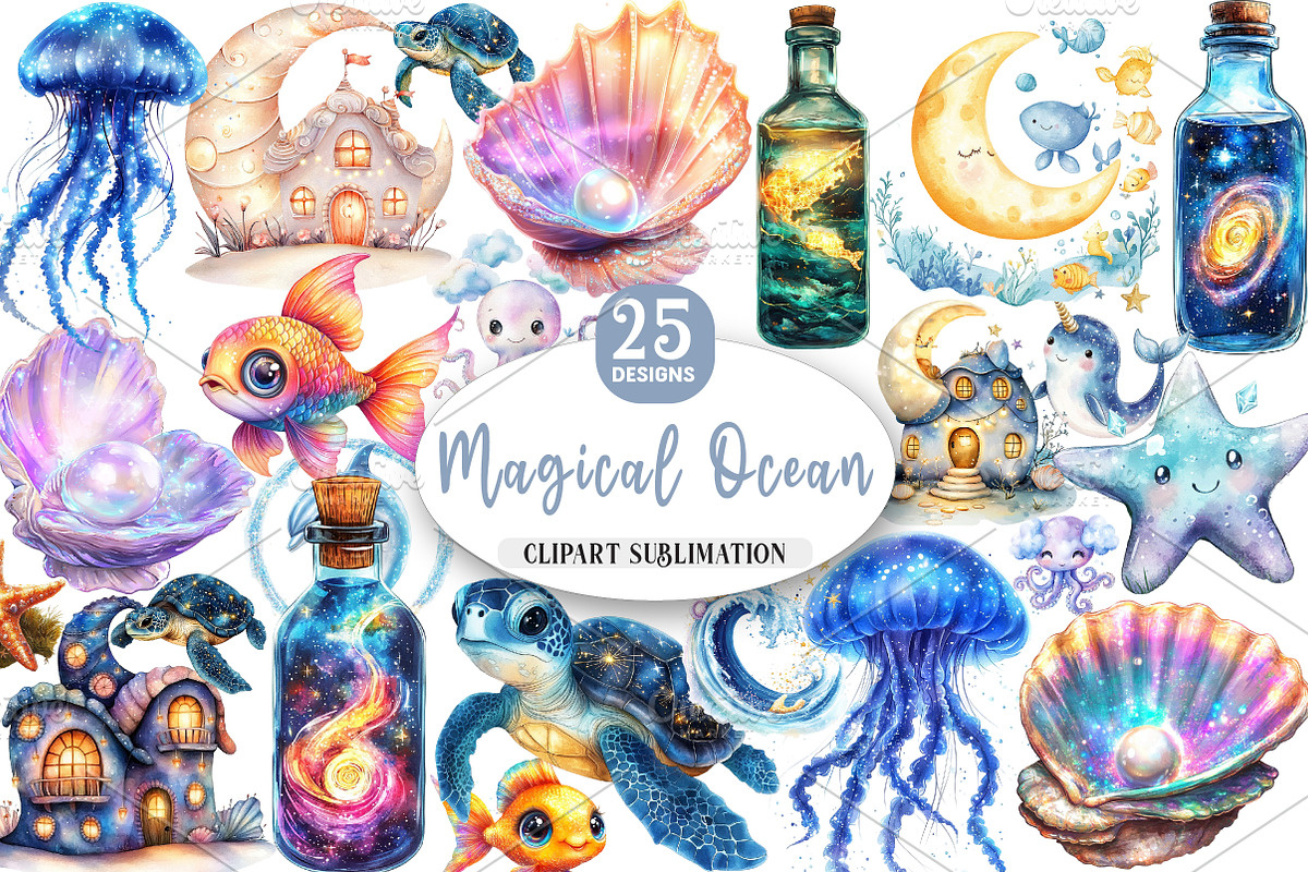 The Magical Ocean Sublimation Bundle, an Illustration by Watercolor design (Photo 1 of 4)