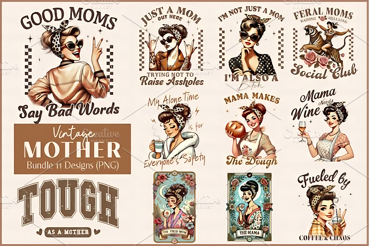 Vintage Mothers Day Funny Mama Bundl, a Product Mockup by Design Station (Photo 1 of 10)