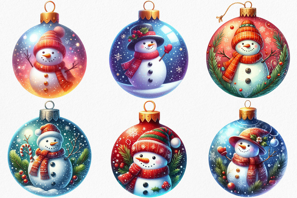 Watercolor Ornament Snowman Clipart, an Illustration by Canvas Craft (Photo 4 of 9)