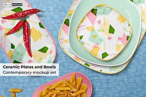 Ceramic Plates, Bowls Mockup