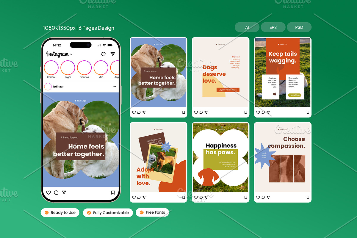 Happy Dogs - Instagram Post, a Social Media Template by Izdihaar_Studio (Photo 1 of 4)