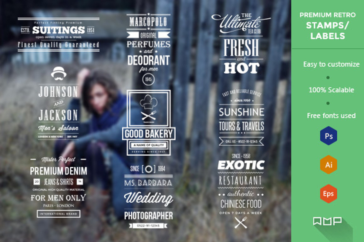 Premium Retro Stamps & Labels