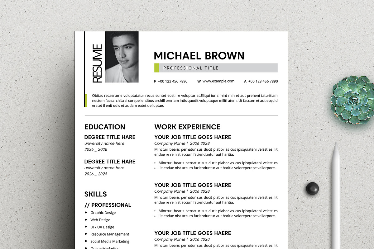 Unique Resume Template, a Resume Template by evgenystudio (Photo 4 of 4)
