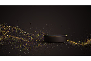 Gold cylinder podium. Golden Luxury, an Illustration by Marinstri