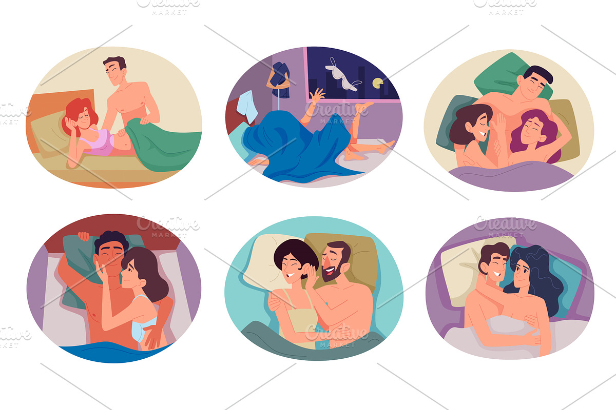 Lovers in bed. Relationship in bed, a Person Illustration by Onyx