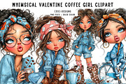 Whimsical valentine coffee girl clip, an Illustration by CreationArt (Thumbnail 1 of 7)
