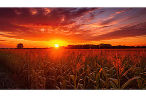 harvest corn sunset ai generated, a Nature Photo by pikepicture