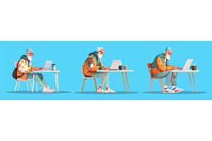 Fashion senior laptop. Old man in, a Technology Illustration by Stock-Smart-Start