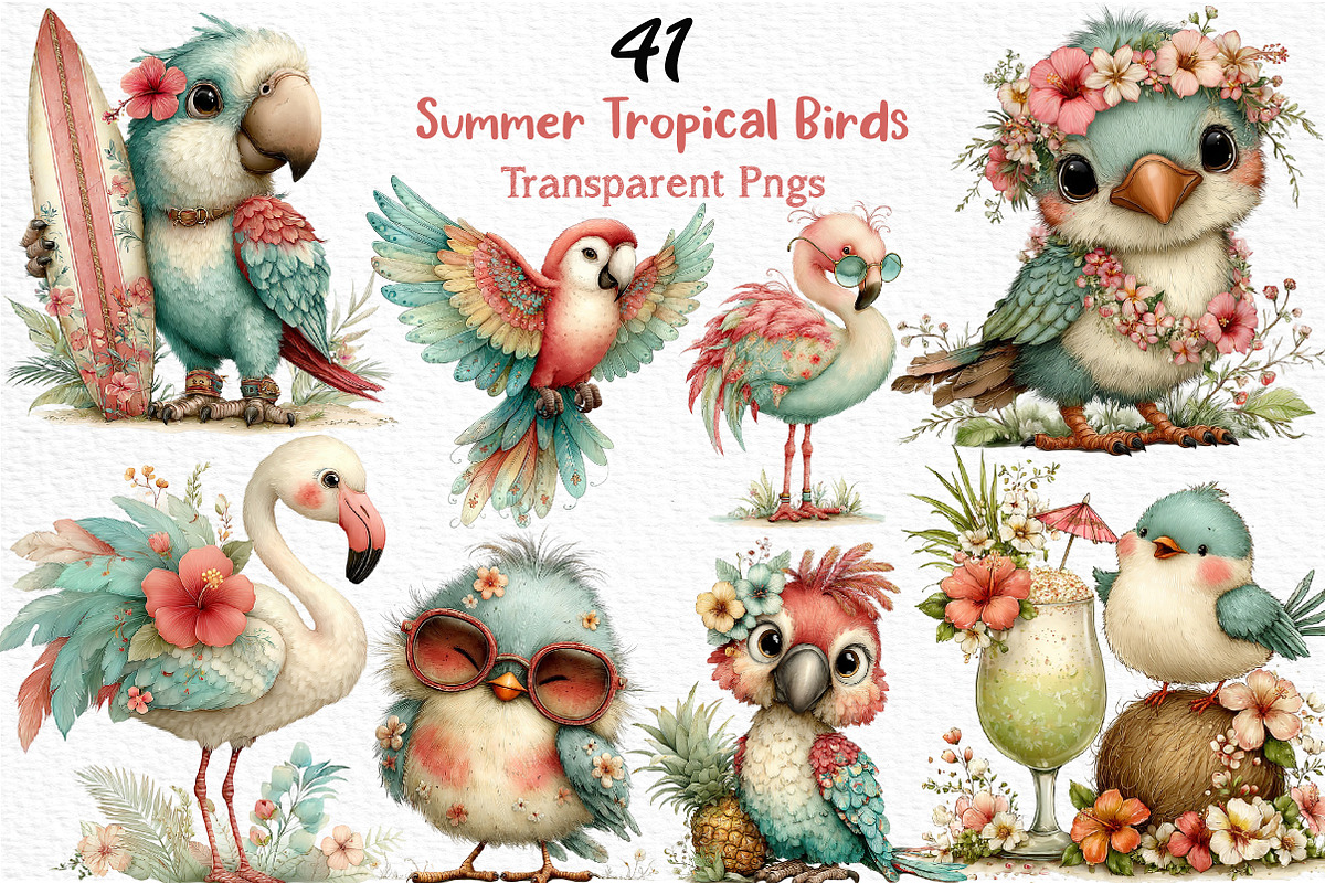 Summer Tropical Birds Clipart, an Illustration by Craft Nest (Photo 1 of 12)