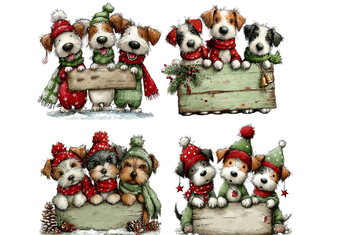 Whimsical Christmas Dogs Clipart, an Illustration by Designworld (Photo 2 of 4)