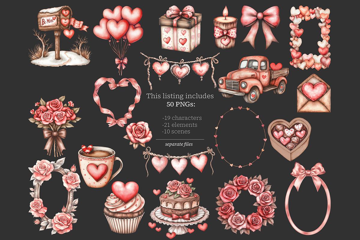 Valentines Day Clipart | Romantic PN, an Animal Illustration by GlamArtZhanna (Photo 7 of 8)