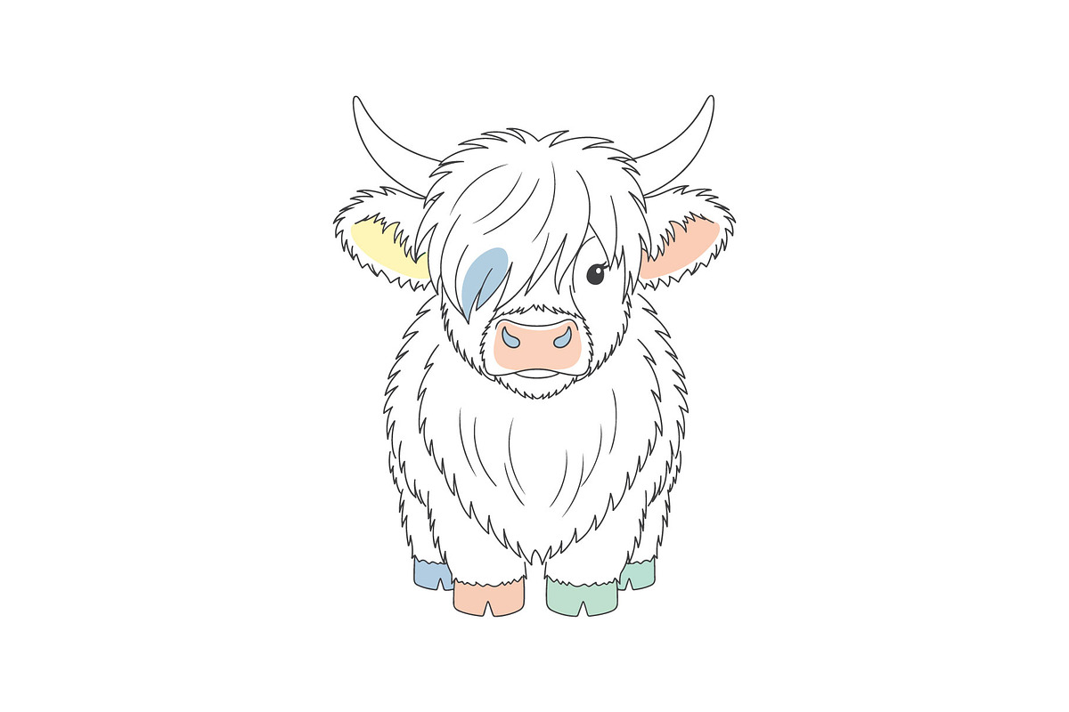 Cute Pastel Highland Cow Calf Vector, an Animal Illustration by MkStudio (Photo 2 of 2)