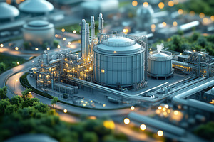 Aerial view of a modern industrial facility with large storage tanks, pipelines, an Industrial Photo by Textures & Backgrounds