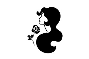 Silhouette of a woman with a rose, a Decorative Illustration by RODINA