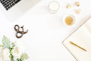 Neutral and gold stock photo containing workstation and workspace