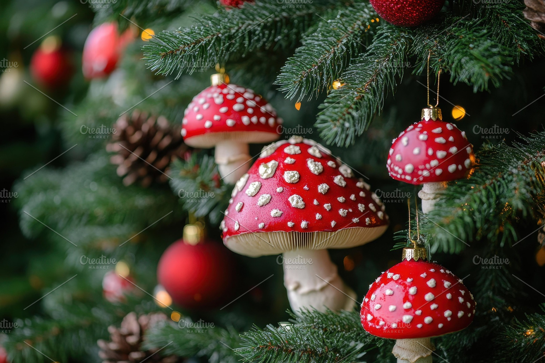 Unique decorative mushrooms hang fro, a Photo by Tanuart
